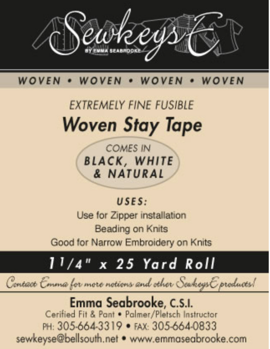 Label for one and a quarter inch woven stay tape.